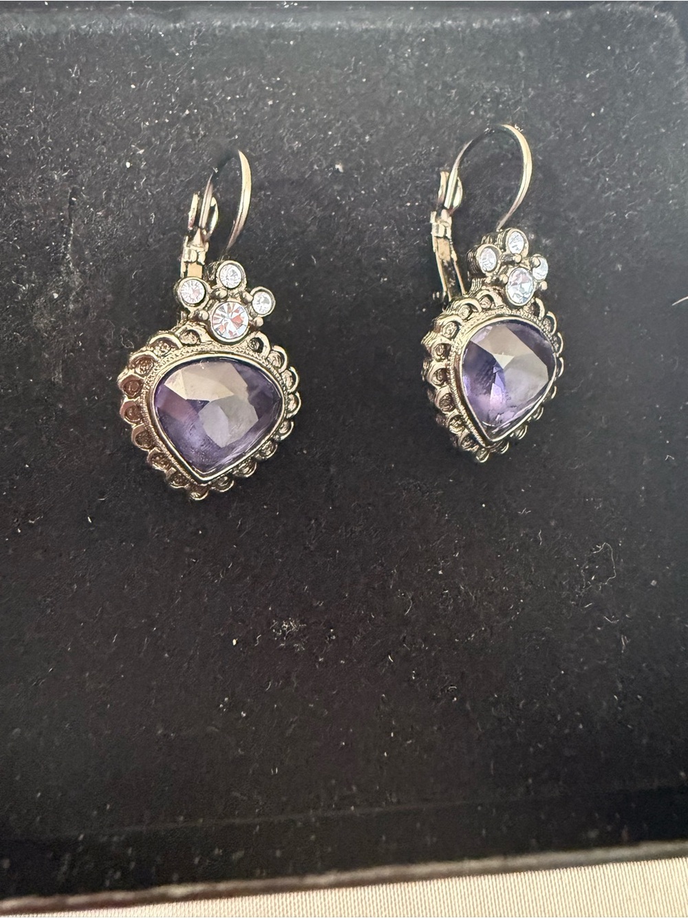 Joan Rivers classics Silver-Tone Heart Drop Earrings with Purple Stones